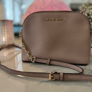 Michael Kors Dome Crossbody Bag w/ adjustable straps chain decor Pink